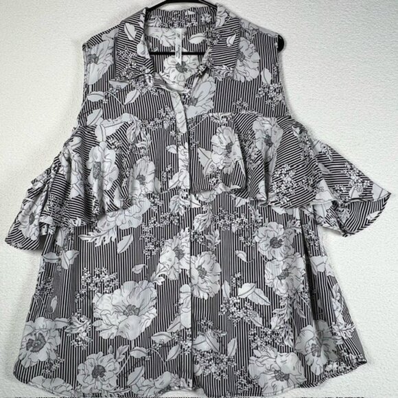 NY Collection Tops - NY Collection Womens Cold-shoulder Tiered Ruffle Button-Down Tunic Plus Size 3X